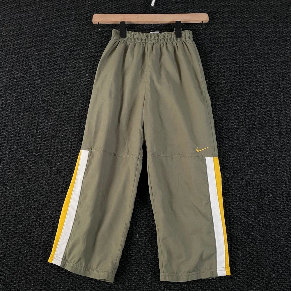 Vintage Nike Kids Track Pants Joggers Athletic Olive Green Yellow White Size‎ 6